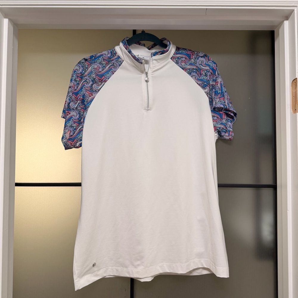 Daily Sports Sweden Quarter Zip Golf Top White Paisley Raglan Stretch XXL - Picture 2 of 9